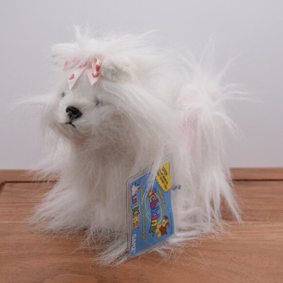 GANZ Webkinz Lil' Kinz White Yorkie Puppy Dog Plush Toy Long Hair Bow with Code - Picture 1 of 9